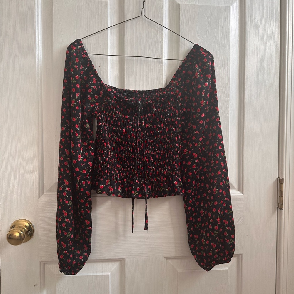 Forever 21 Black and Pink Floral Blouse